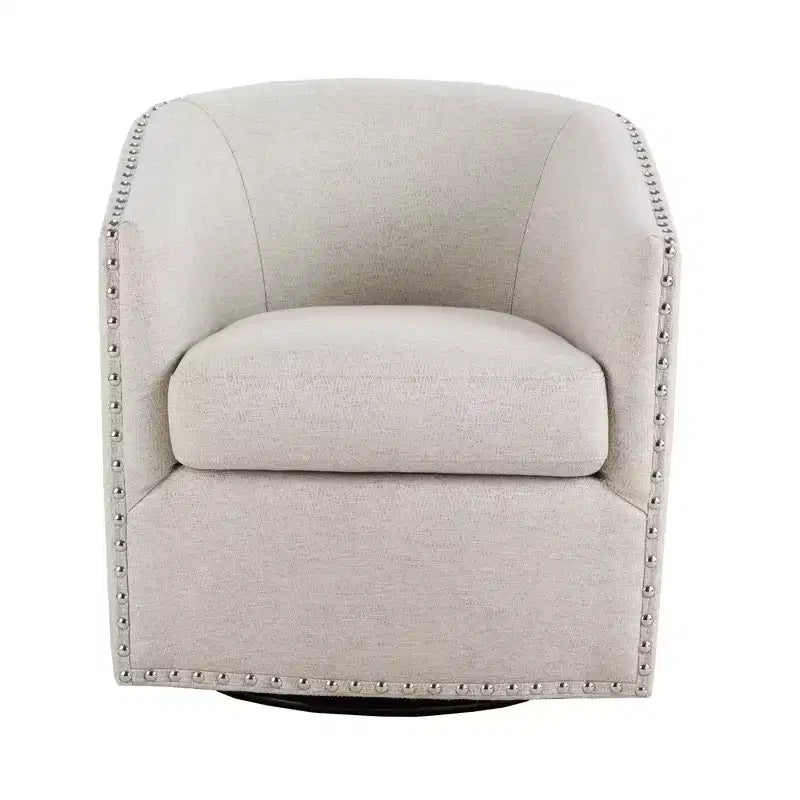 Swivel Lounge Chair with High-Density Foam Cushion and Bronze Nailhead Trim
