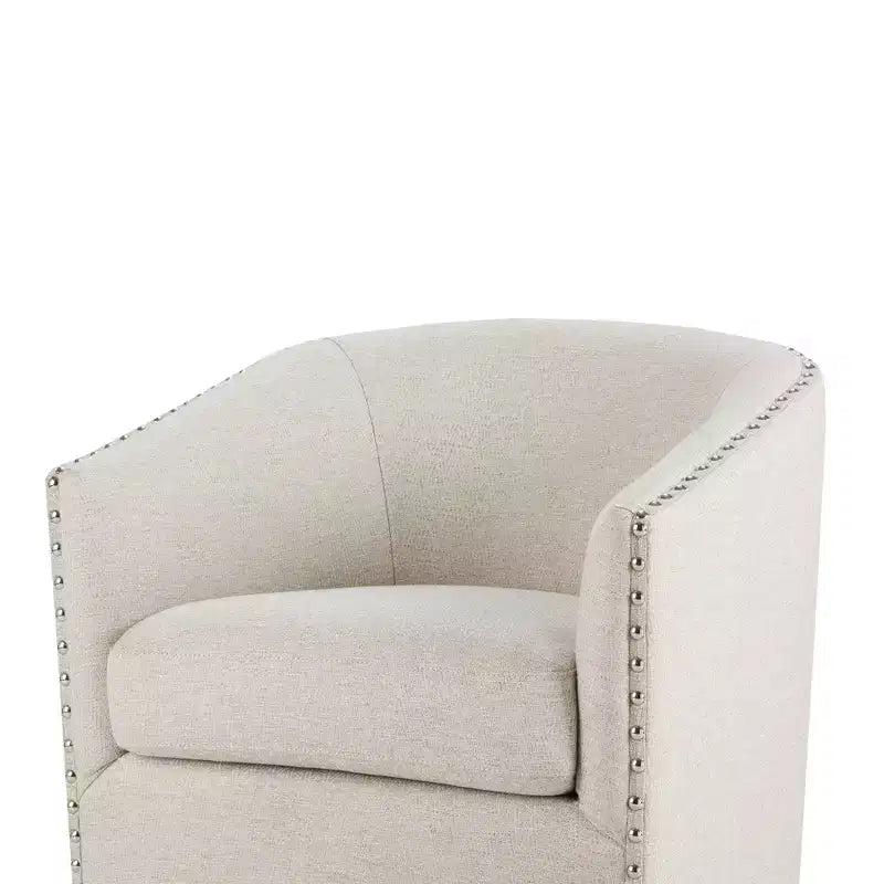 Swivel Lounge Chair with High-Density Foam Cushion and Bronze Nailhead Trim