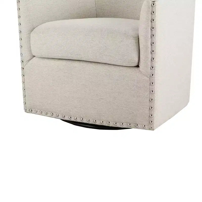 Swivel Lounge Chair with High-Density Foam Cushion and Bronze Nailhead Trim