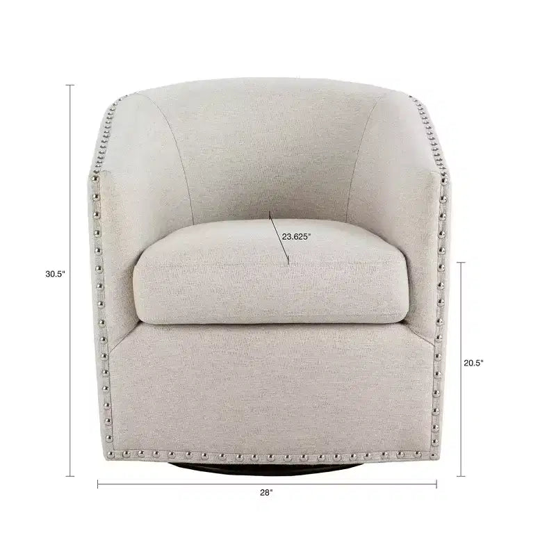 Swivel Lounge Chair with High-Density Foam Cushion and Bronze Nailhead Trim