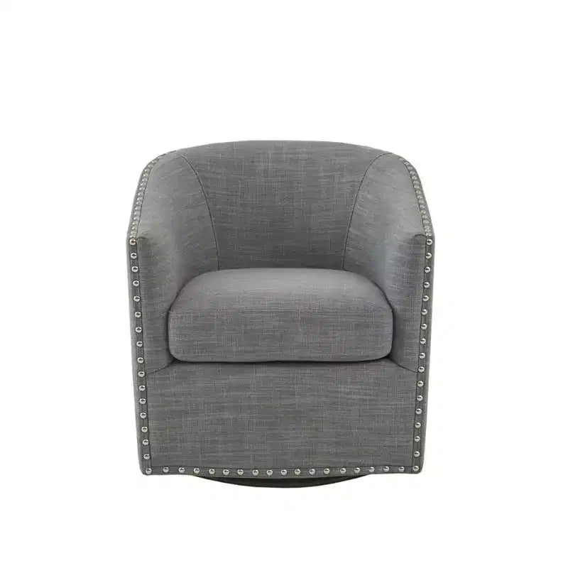 Swivel Lounge Chair with High-Density Foam Cushion and Bronze Nailhead Trim