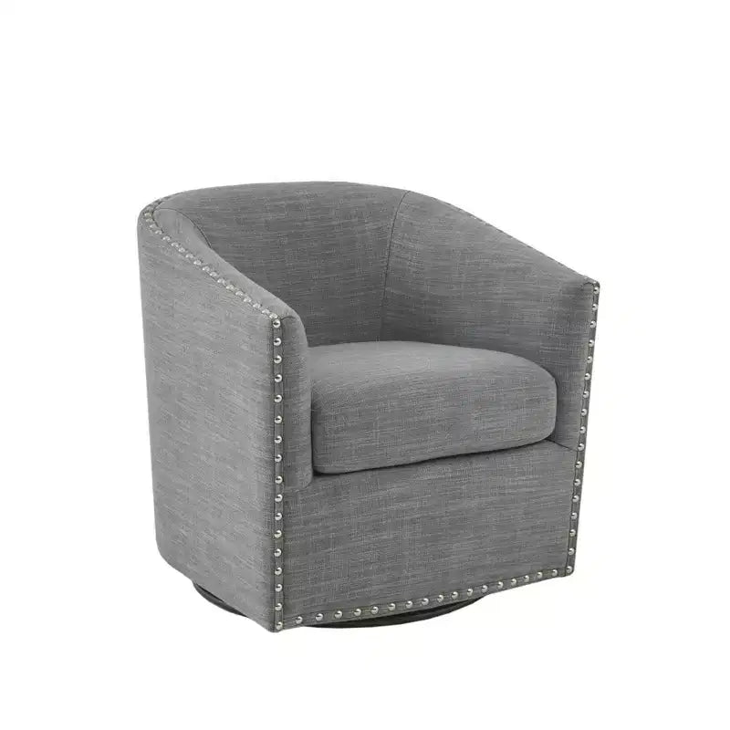Swivel Lounge Chair with High-Density Foam Cushion and Bronze Nailhead Trim