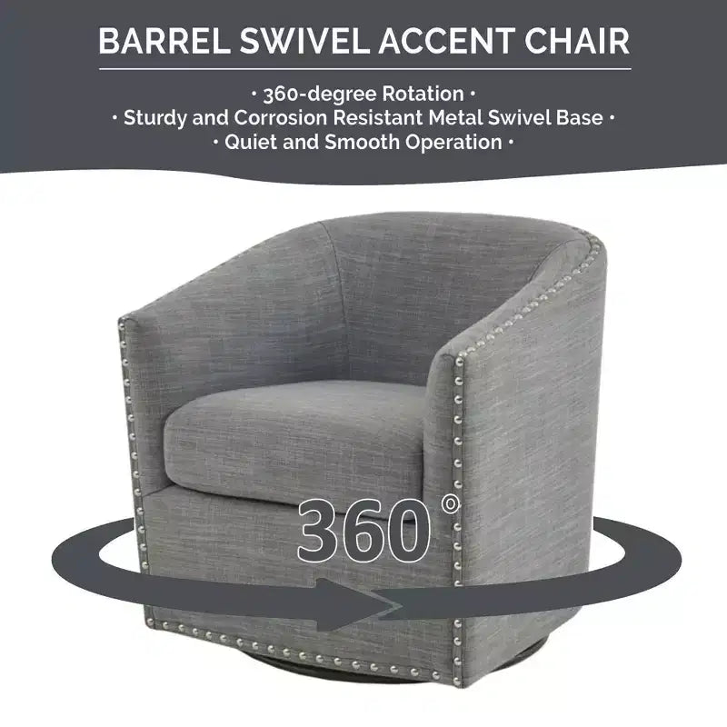 Swivel Lounge Chair with High-Density Foam Cushion and Bronze Nailhead Trim