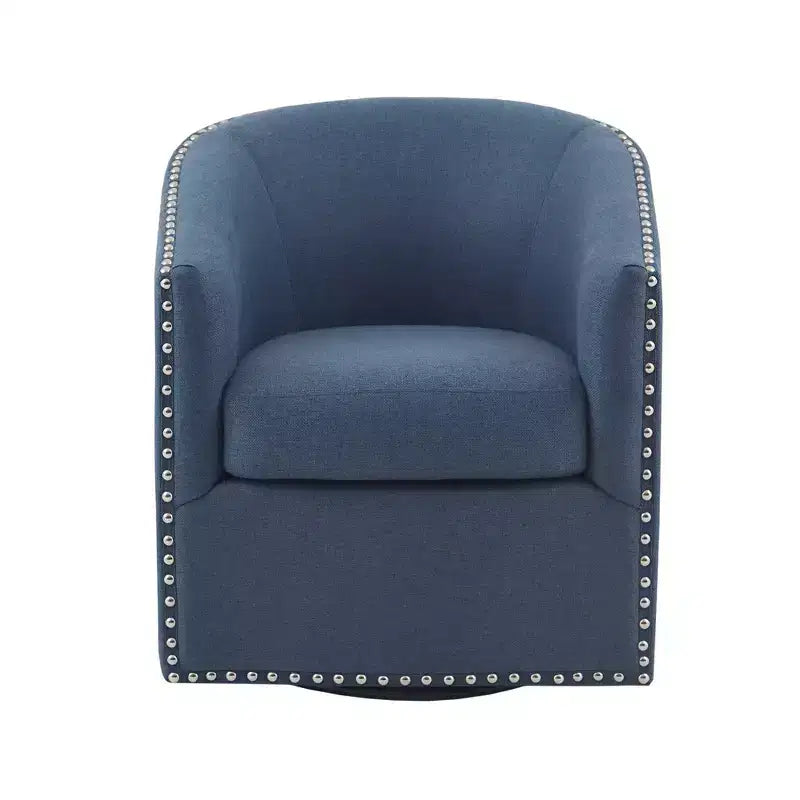 Swivel Lounge Chair with High-Density Foam Cushion and Bronze Nailhead Trim