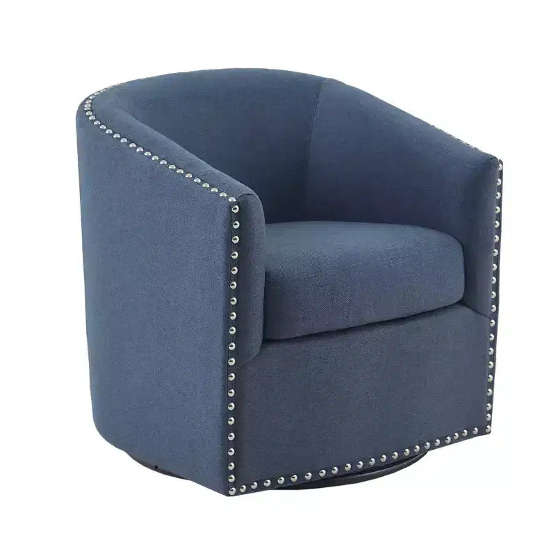 Swivel Lounge Chair with High-Density Foam Cushion and Bronze Nailhead Trim