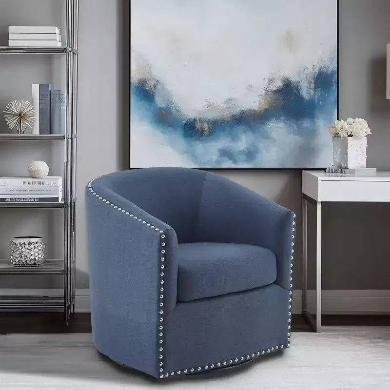 Swivel Lounge Chair with High-Density Foam Cushion and Bronze Nailhead Trim