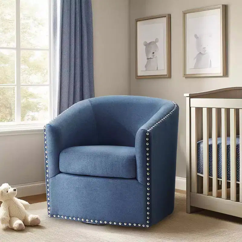 Swivel Lounge Chair with High-Density Foam Cushion and Bronze Nailhead Trim