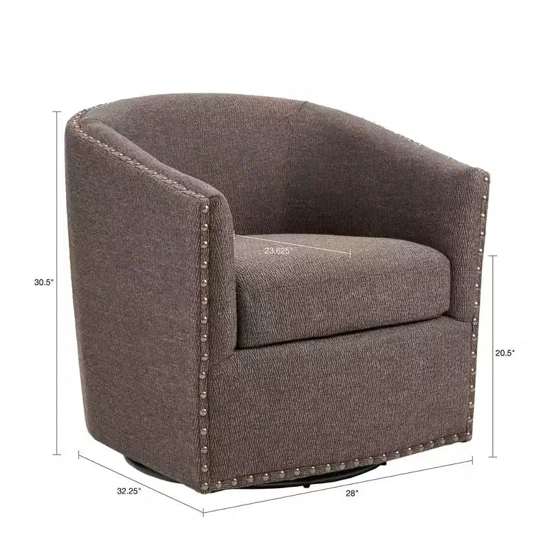 Swivel Lounge Chair with High-Density Foam Cushion and Bronze Nailhead Trim