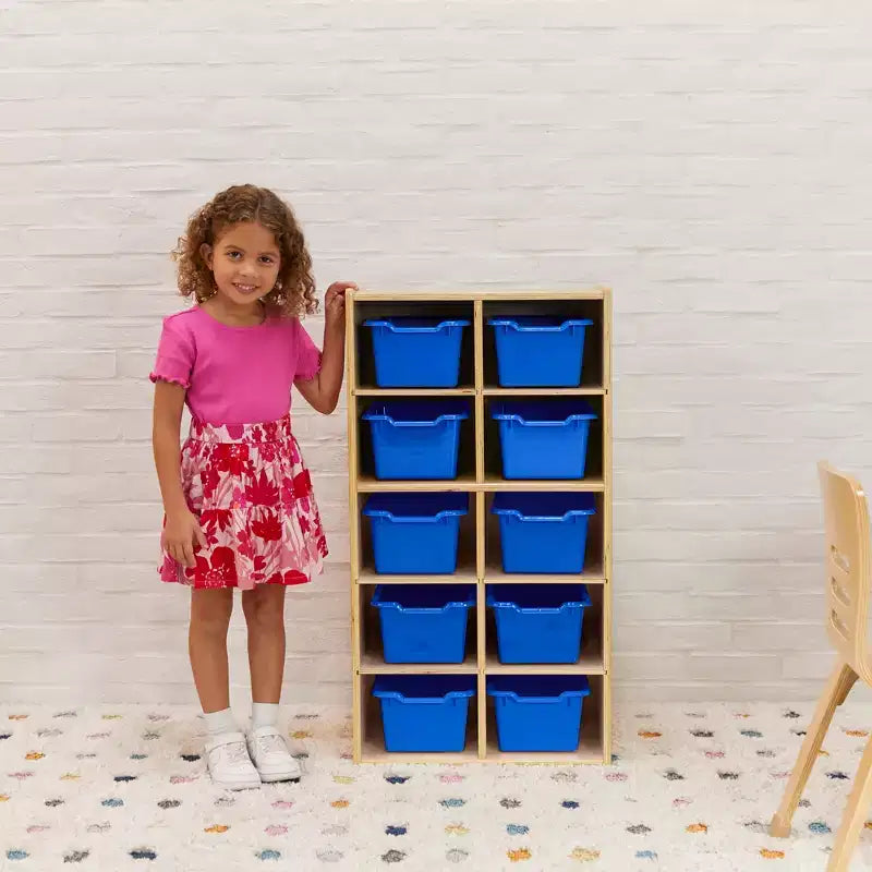 10-Cubby Tray Cabinet with 10 Scoop Front Storage Bins, 5x2, Kids Furniture