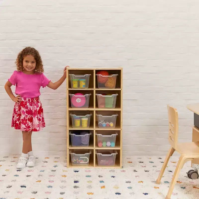 10-Cubby Tray Cabinet with 10 Scoop Front Storage Bins, 5x2, Kids Furniture