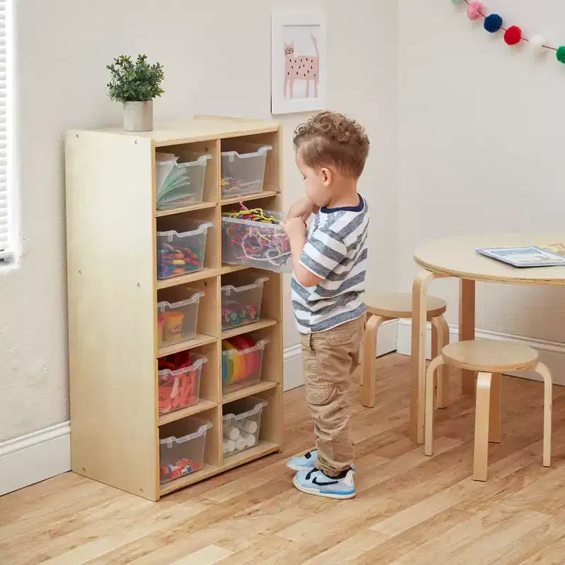 10-Cubby Tray Cabinet with 10 Scoop Front Storage Bins, 5x2, Kids Furniture