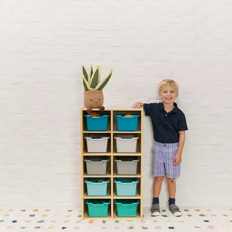 10-Cubby Tray Cabinet with 10 Scoop Front Storage Bins, 5x2, Kids Furniture