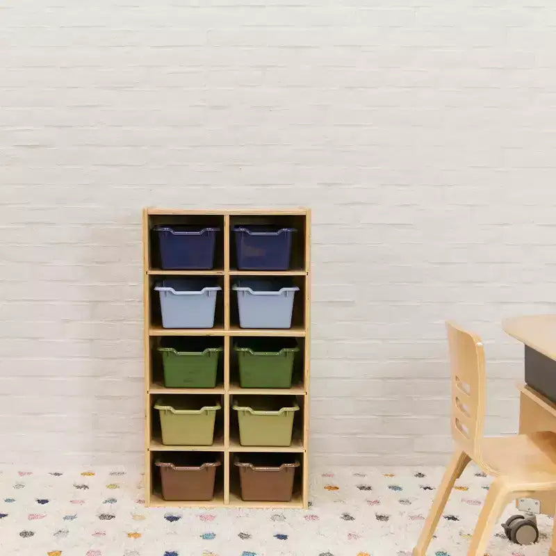 10-Cubby Tray Cabinet with 10 Scoop Front Storage Bins, 5x2, Kids Furniture