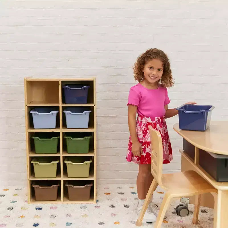 10-Cubby Tray Cabinet with 10 Scoop Front Storage Bins, 5x2, Kids Furniture