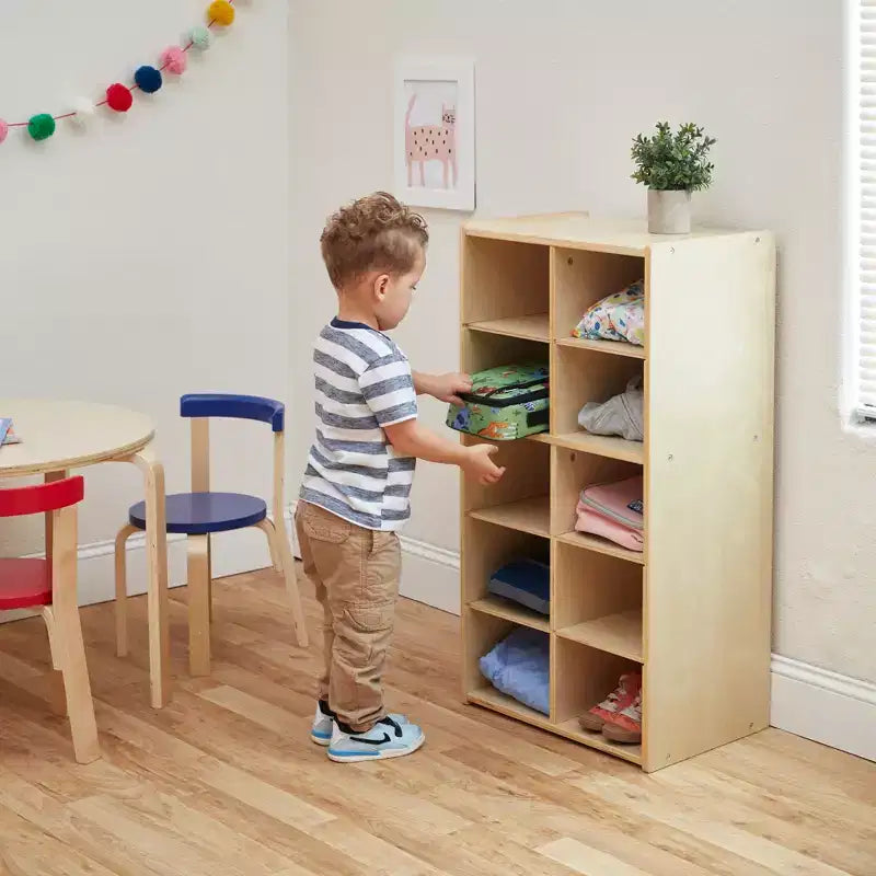 10-Cubby Tray Cabinet with 10 Scoop Front Storage Bins, 5x2, Kids Furniture