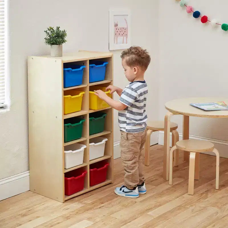 10-Cubby Tray Cabinet with 10 Scoop Front Storage Bins, 5x2, Kids Furniture