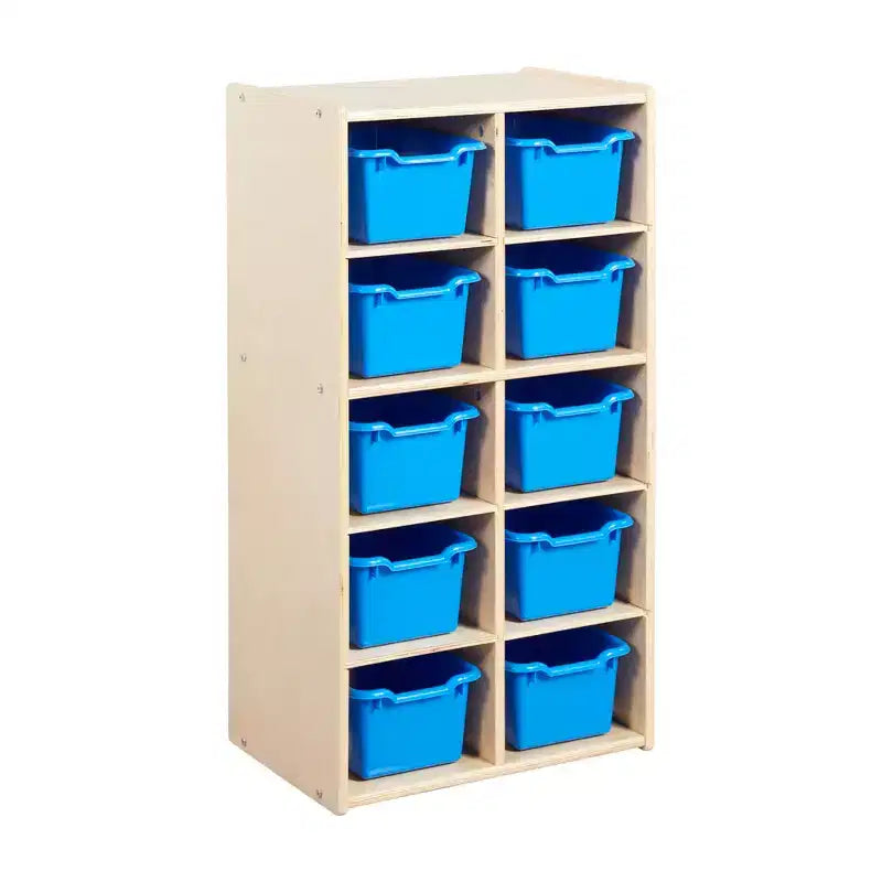 10-Cubby Tray Cabinet with 10 Scoop Front Storage Bins, 5x2, Kids Furniture