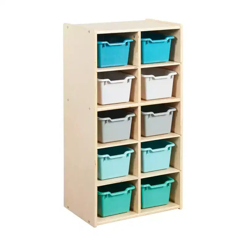 10-Cubby Tray Cabinet with 10 Scoop Front Storage Bins, 5x2, Kids Furniture