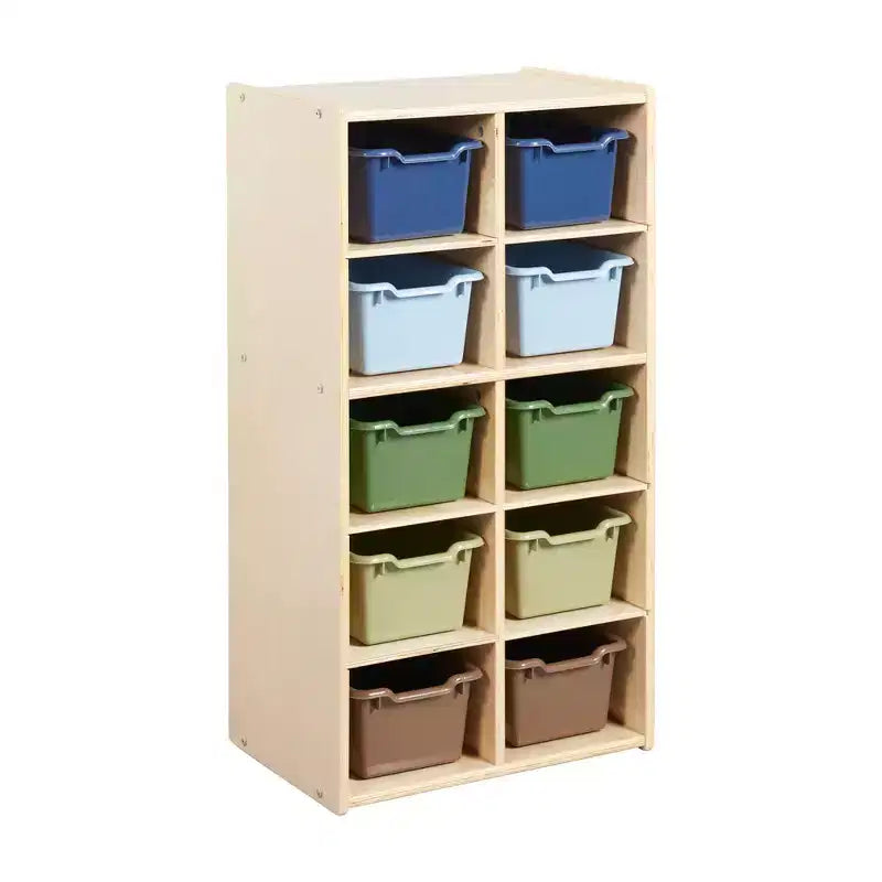 10-Cubby Tray Cabinet with 10 Scoop Front Storage Bins, 5x2, Kids Furniture