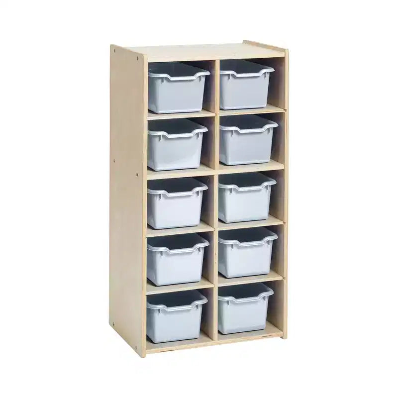 10-Cubby Tray Cabinet with 10 Scoop Front Storage Bins, 5x2, Kids Furniture