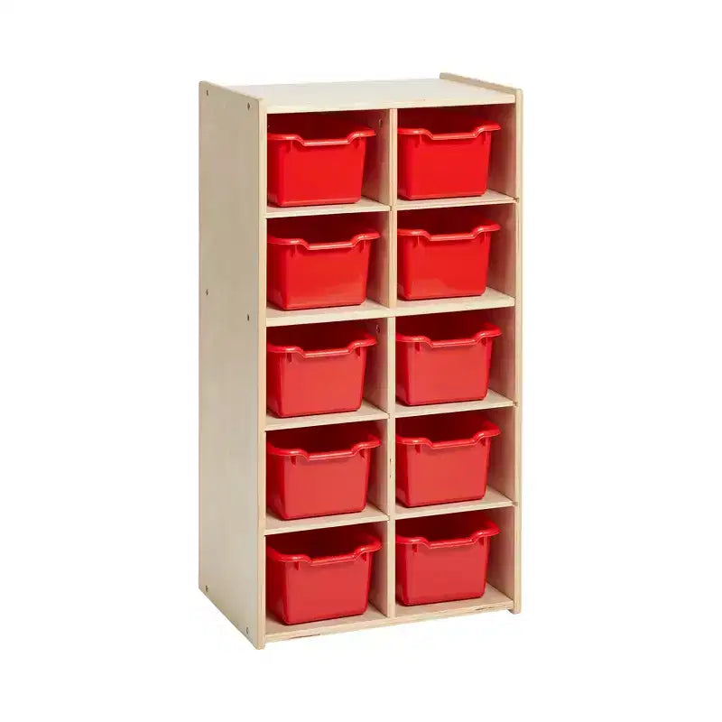 10-Cubby Tray Cabinet with 10 Scoop Front Storage Bins, 5x2, Kids Furniture