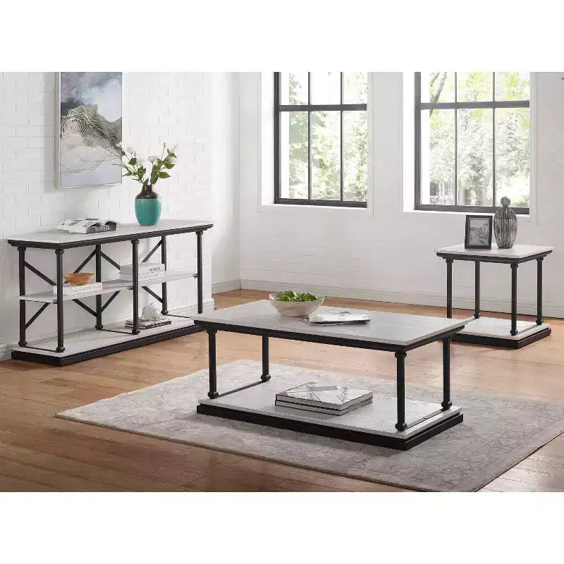 Shelf Base End Table with Open Storage, Square, Blue & Black, 23.63"