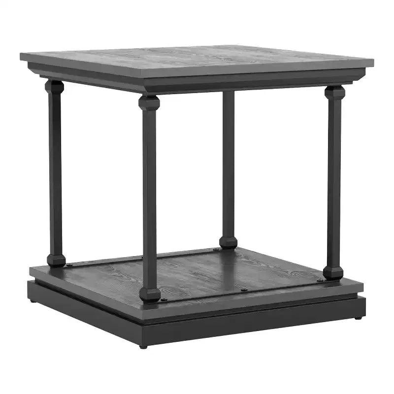 Shelf Base End Table with Open Storage, Square, Blue & Black, 23.63"