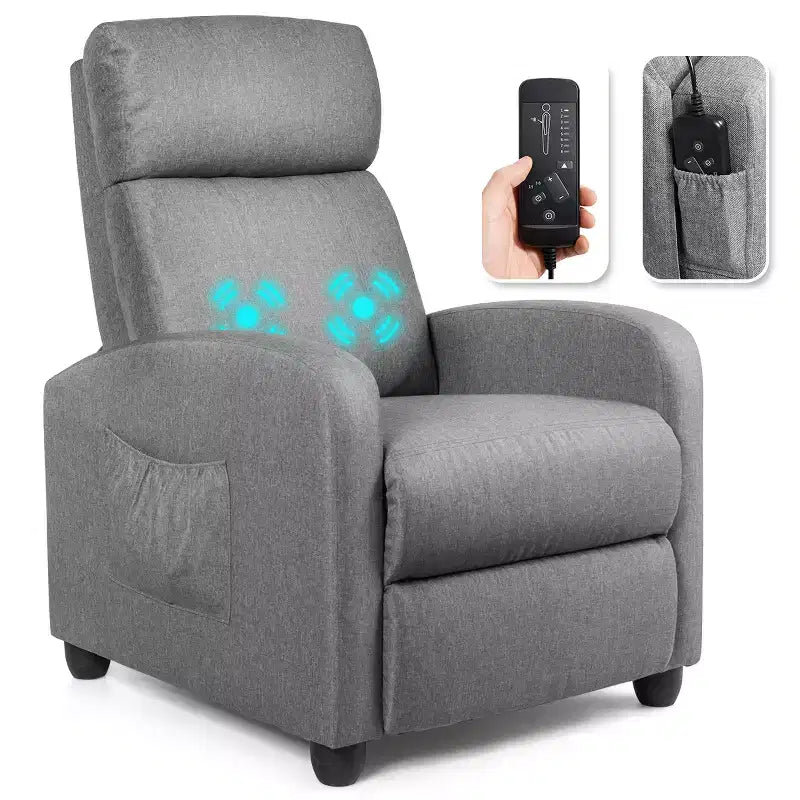 Recliner Massage Chair, Ergonomic Adjustable Single Sofa with Padded Seat – Black/Brown/Gray