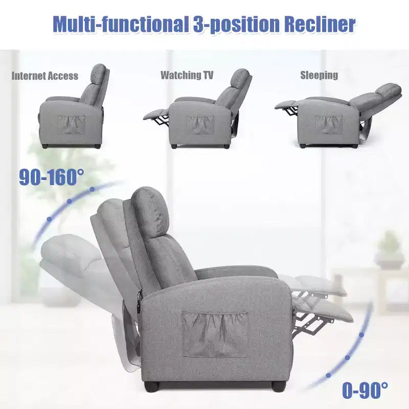Recliner Massage Chair, Ergonomic Adjustable Single Sofa with Padded Seat – Black/Brown/Gray