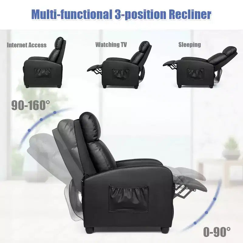 Recliner Massage Chair, Ergonomic Adjustable Single Sofa with Padded Seat – Black/Brown/Gray