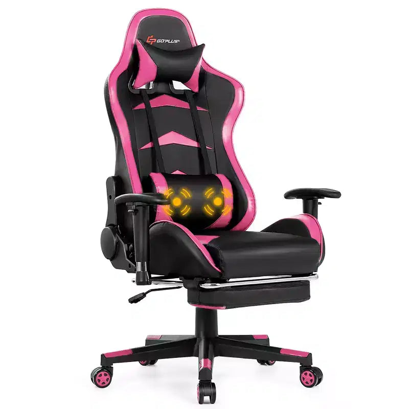 Massage Gaming Chair, Reclining Swivel Racing Office Chair with Footrest