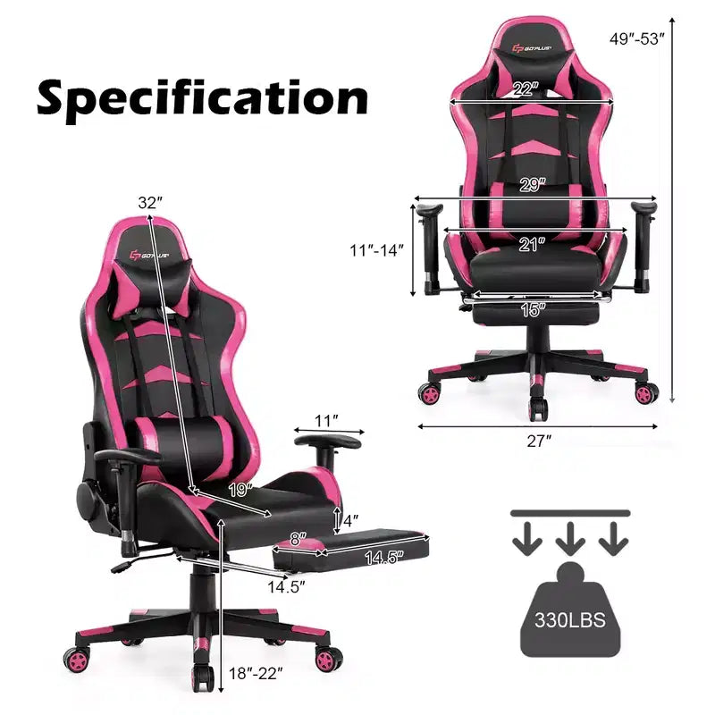 Massage Gaming Chair, Reclining Swivel Racing Office Chair with Footrest