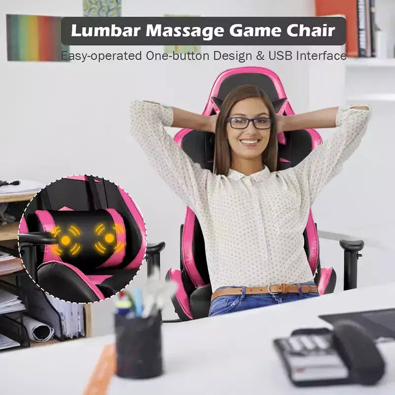 Massage Gaming Chair, Reclining Swivel Racing Office Chair with Footrest