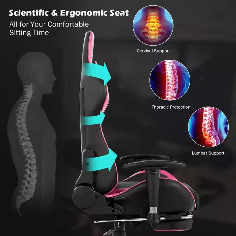Massage Gaming Chair, Reclining Swivel Racing Office Chair with Footrest