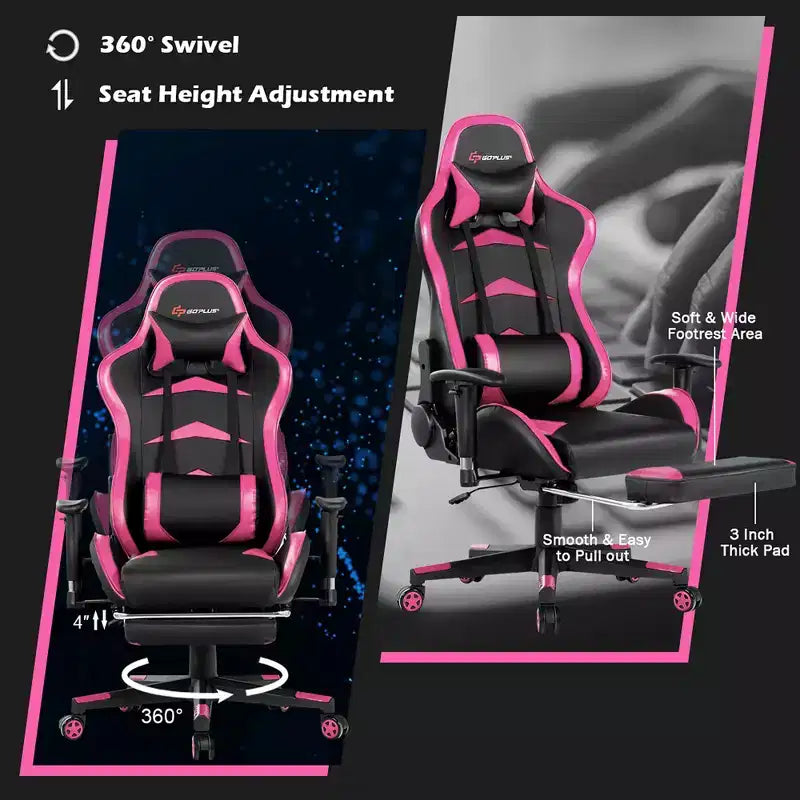 Massage Gaming Chair, Reclining Swivel Racing Office Chair with Footrest