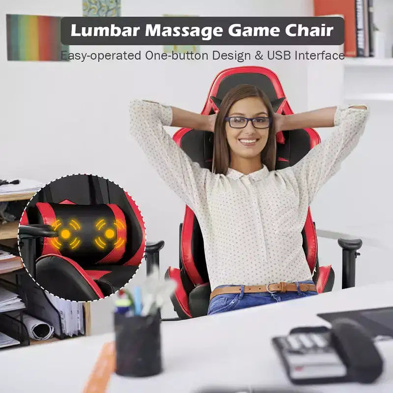 Massage Gaming Chair, Reclining Swivel Racing Office Chair with Footrest
