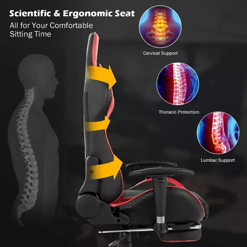 Massage Gaming Chair, Reclining Swivel Racing Office Chair with Footrest