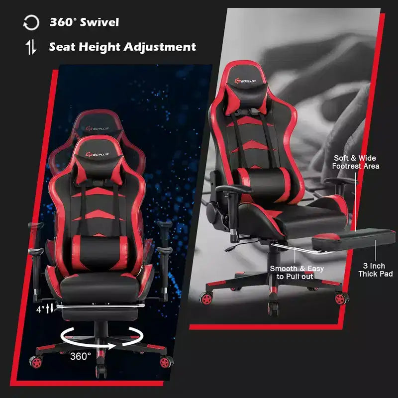 Massage Gaming Chair, Reclining Swivel Racing Office Chair with Footrest