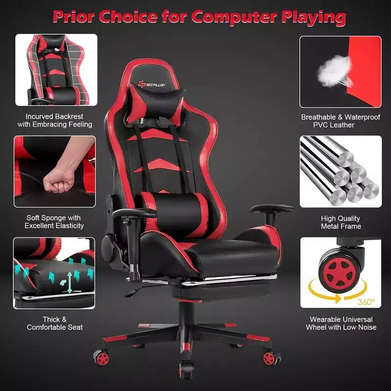 Massage Gaming Chair, Reclining Swivel Racing Office Chair with Footrest