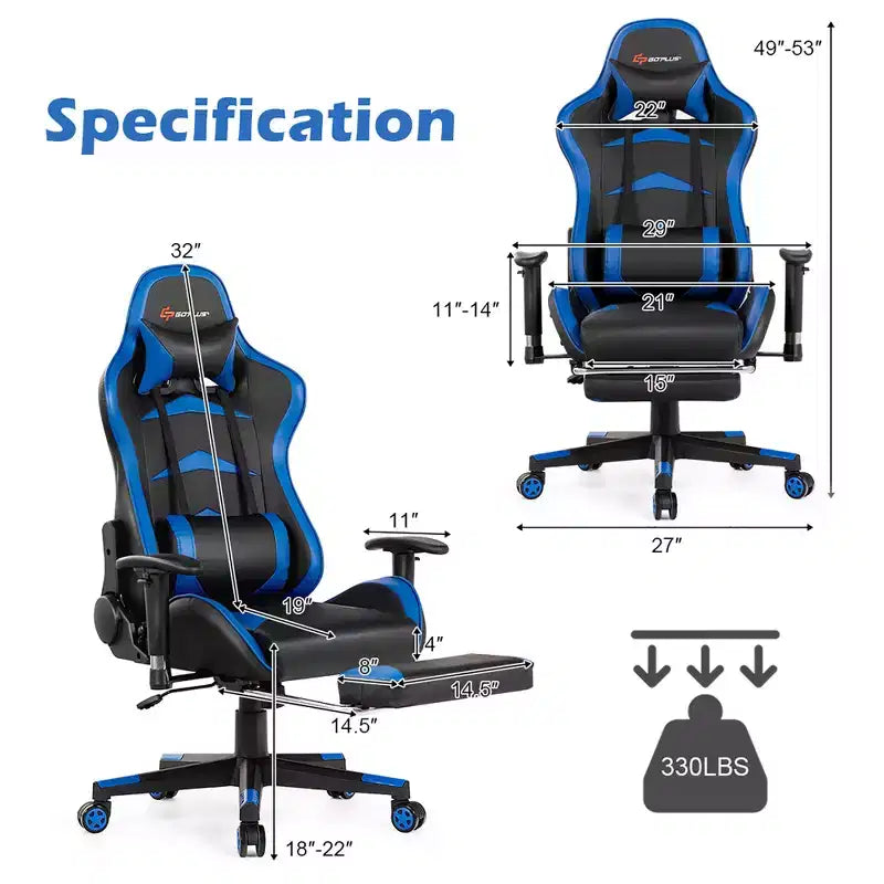 Massage Gaming Chair, Reclining Swivel Racing Office Chair with Footrest