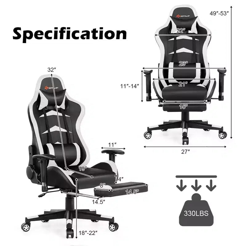 Massage Gaming Chair, Reclining Swivel Racing Office Chair with Footrest