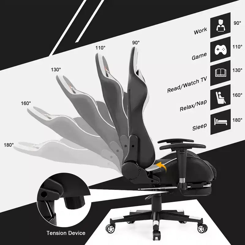 Massage Gaming Chair, Reclining Swivel Racing Office Chair with Footrest