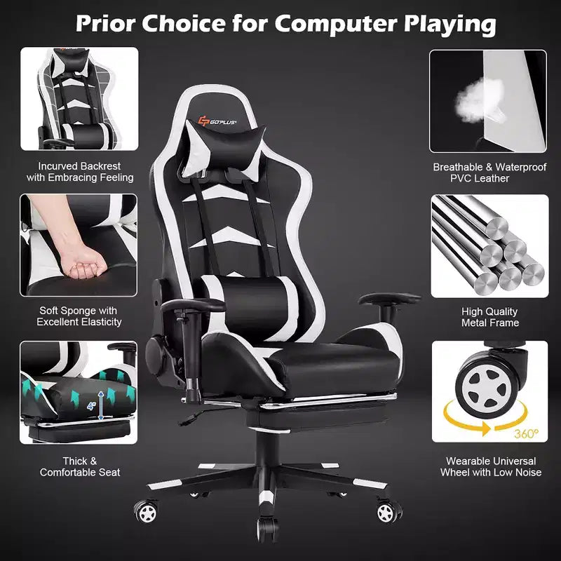 Massage Gaming Chair, Reclining Swivel Racing Office Chair with Footrest