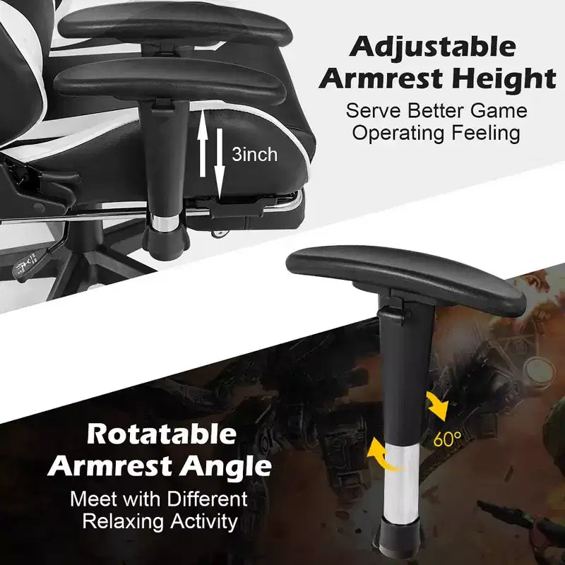 Massage Gaming Chair, Reclining Swivel Racing Office Chair with Footrest