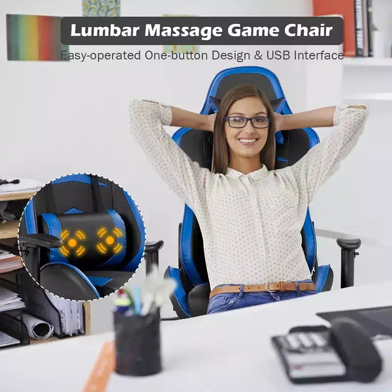 Massage Gaming Chair, Reclining Swivel Racing Office Chair with Footrest