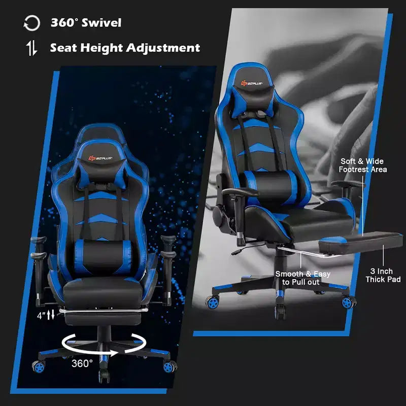 Massage Gaming Chair, Reclining Swivel Racing Office Chair with Footrest