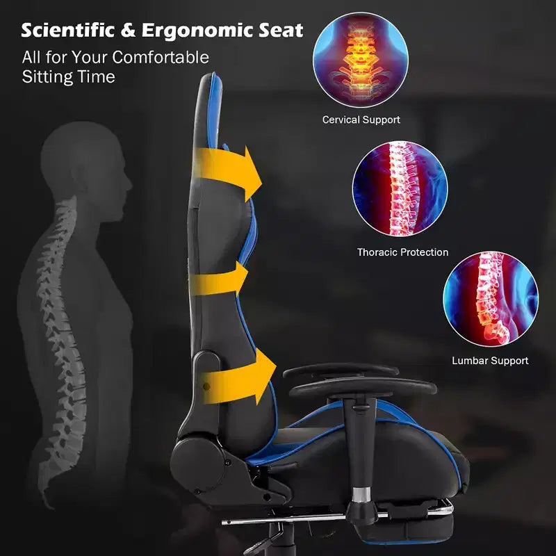 Massage Gaming Chair, Reclining Swivel Racing Office Chair with Footrest