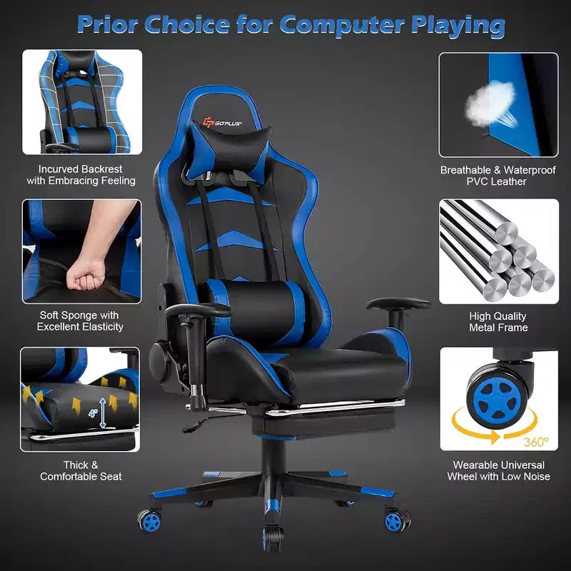 Massage Gaming Chair, Reclining Swivel Racing Office Chair with Footrest