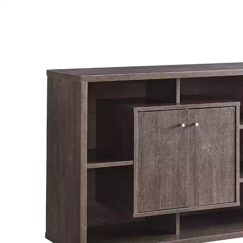 Multi-Tier Buffet Server with Storage, 5 Shelves and 2 Cabinet Doors, Natural Wood Finish