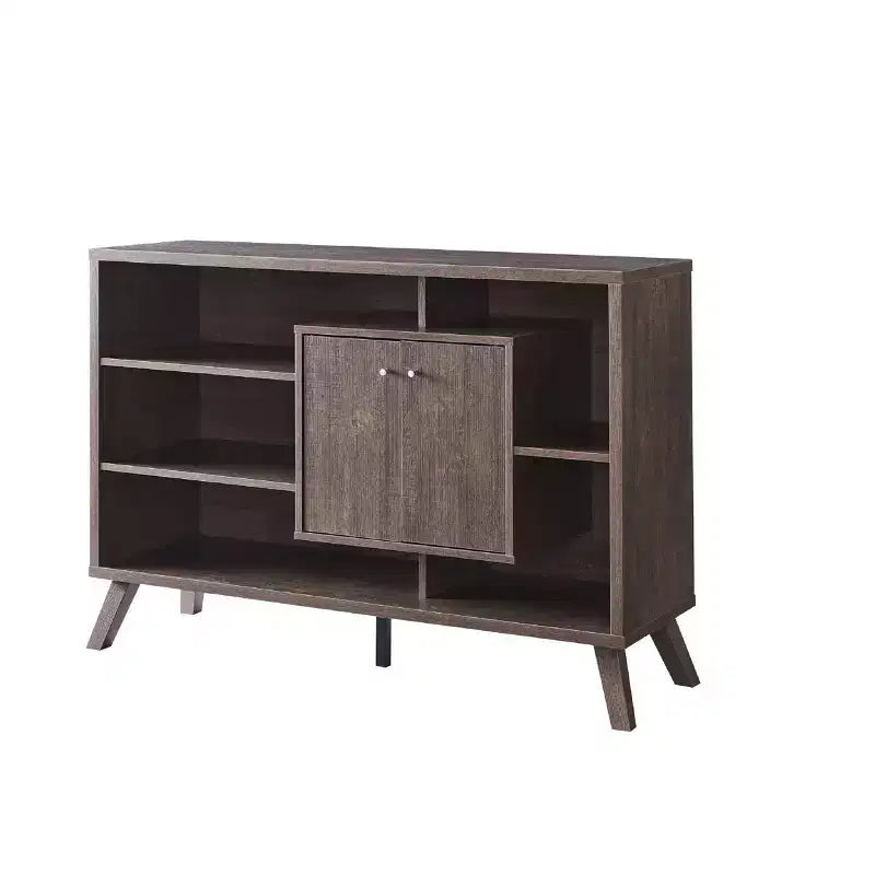Multi-Tier Buffet Server with Storage, 5 Shelves and 2 Cabinet Doors, Natural Wood Finish